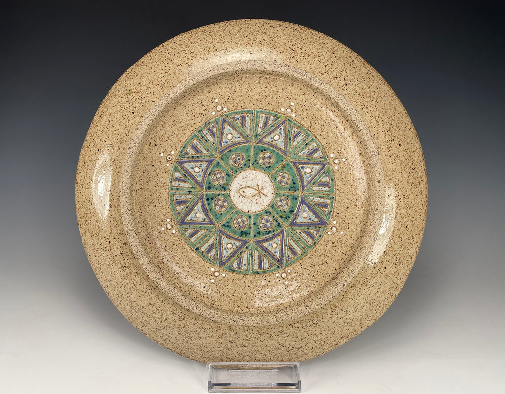 "Kaleidoscope Skies" Hand-Carved Stoneware Plate — Decorative & Functional Art