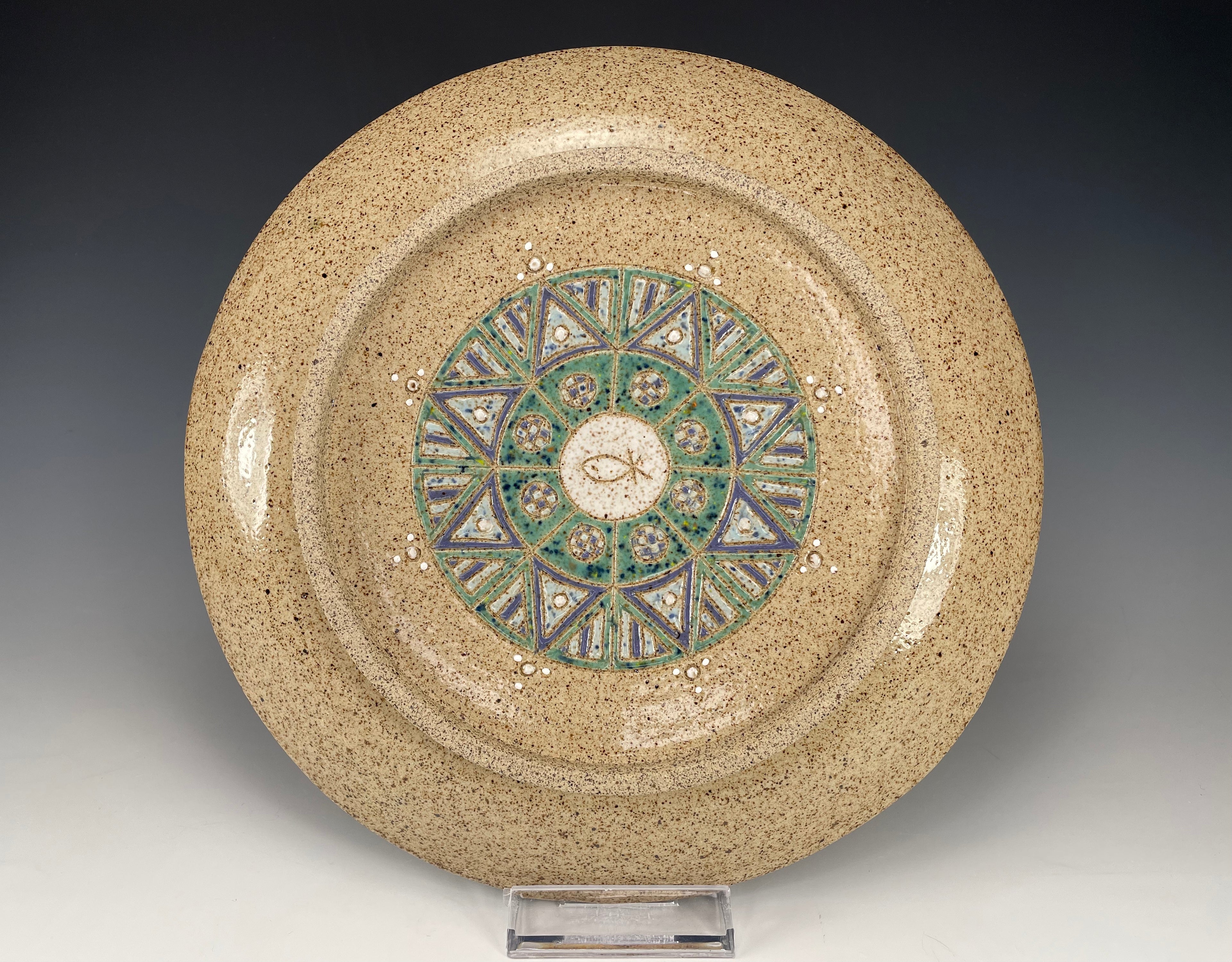 "Kaleidoscope Skies" Hand-Carved Stoneware Plate — Decorative & Functional Art