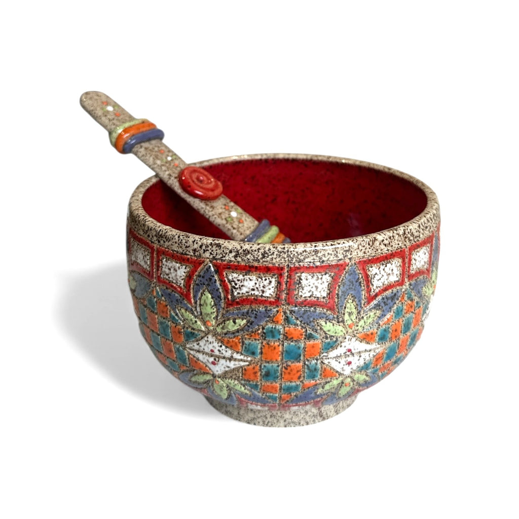 “Party Pair” Stoneware Bowl & Spoon Set