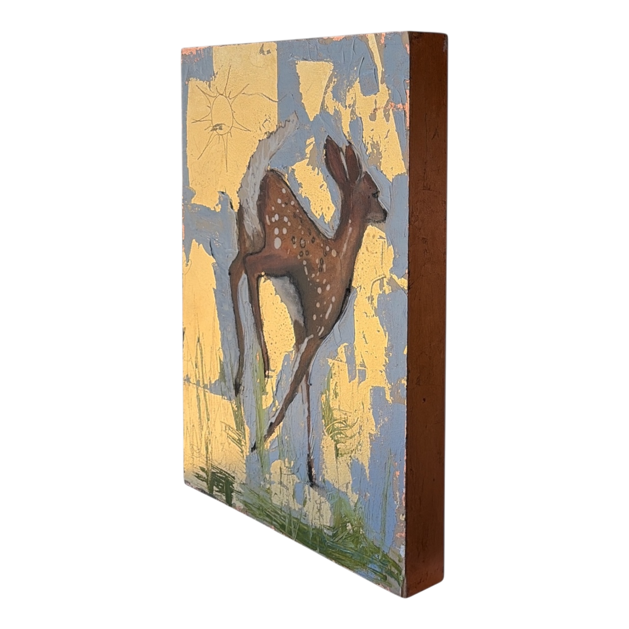 "Bum in the Sun" Deer Oil Painting w/ Gold & Copper Leaf