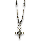 Ethiopian Cross Necklace — Brass, Hand-Placed Vintage Rhinestones & Czech Glass Beads | 28"
