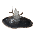 Petrified Wood Relic Tray, Embellished with Shed Antler, Quartz Crystal & Silver