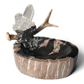 Petrified Wood Relic Bowl w/ Quartz Crystals, Antler & Silver Embellishments