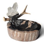 Petrified Wood Relic Bowl w/ Quartz Crystals, Antler & Silver Embellishments