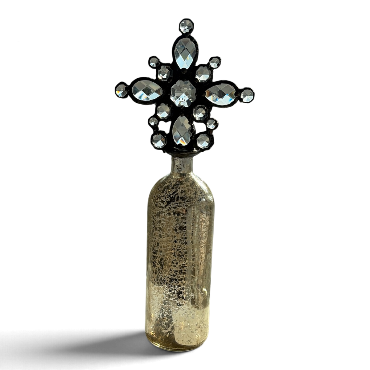Crystal Embellished Gold Mercury Glass Bottle