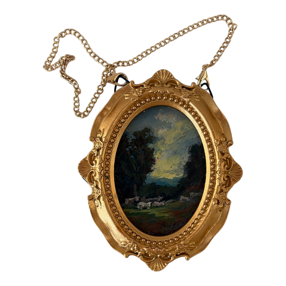 PASTURE AT DUSK Miniature Framed Painting