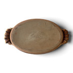 Vintage Studio Pottery Oval Baker with Ribbon Handles, Signed