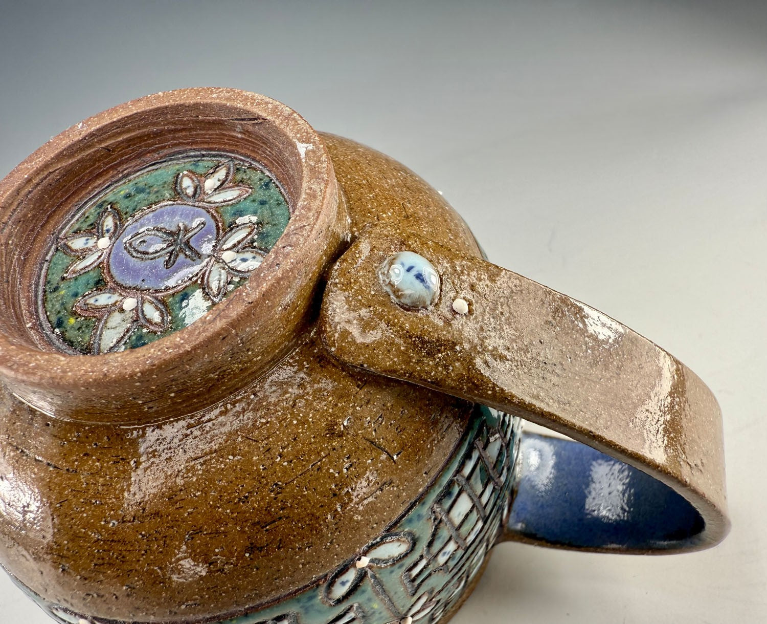 "Checks in Bloom" Stoneware Cappuccino Mug