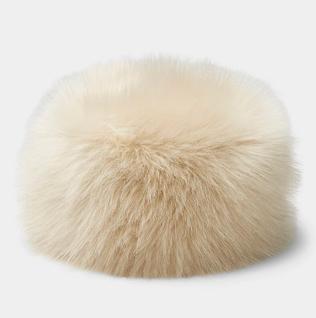 Cream Luxurious Faux Fur Pillbox Hat | Medium
