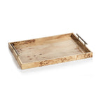 Leiden Burl Wood Design Rectangular Tray w/ Gold Handles