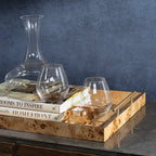 Leiden Burl Wood Design Rectangular Tray w/ Gold Handles