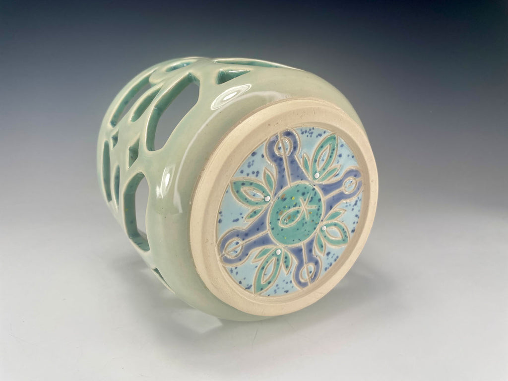 "Seascapes" Stoneware Votive / Candle Holder