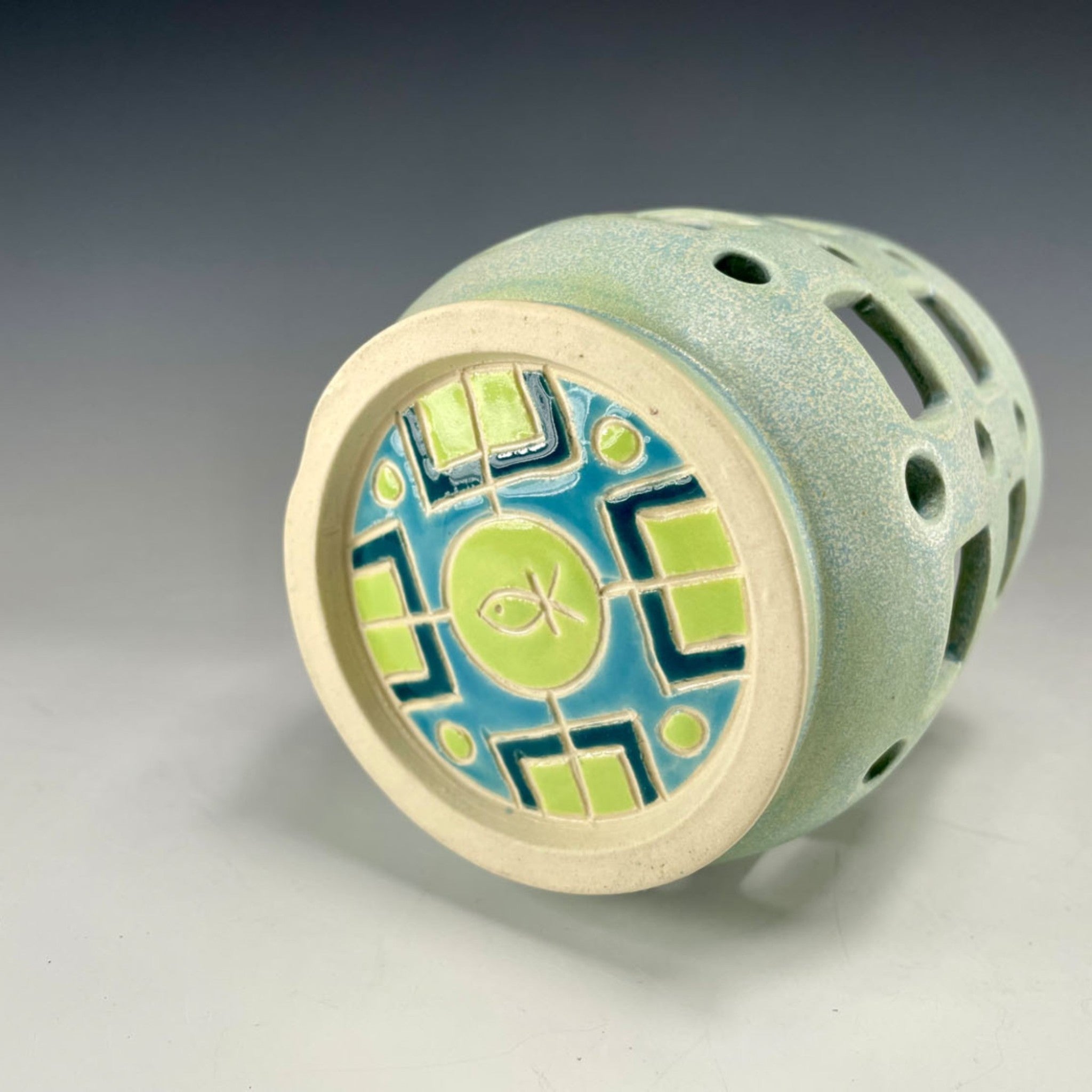 Seafoam Stoneware Votive Candle Holder - Thumbnail 3