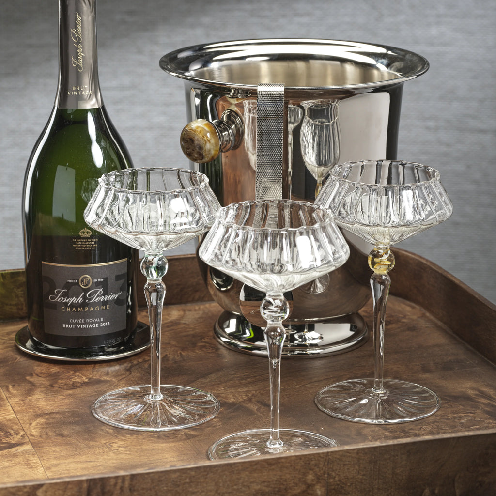 Ondine Fluted Coupe | Clear w/ Amber Accent