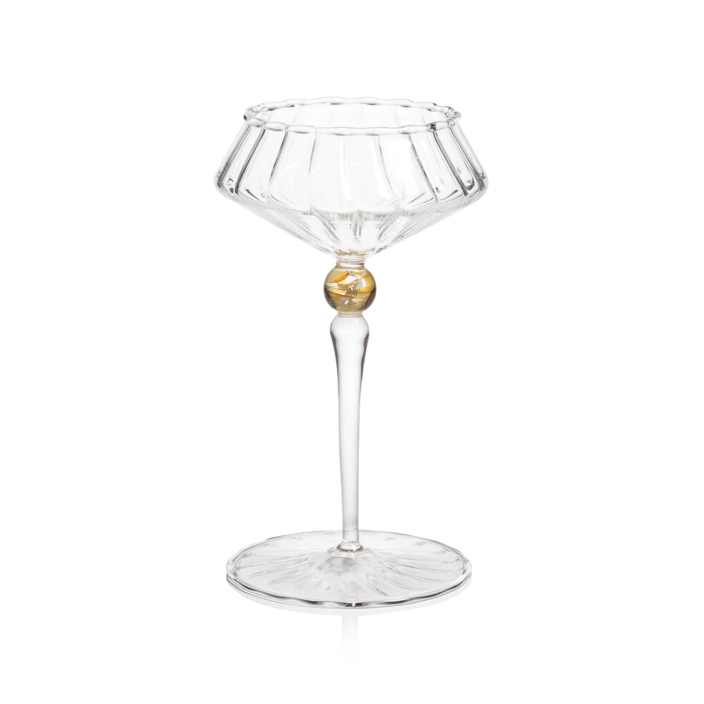 Ondine Fluted Coupe | Clear w/ Amber Accent