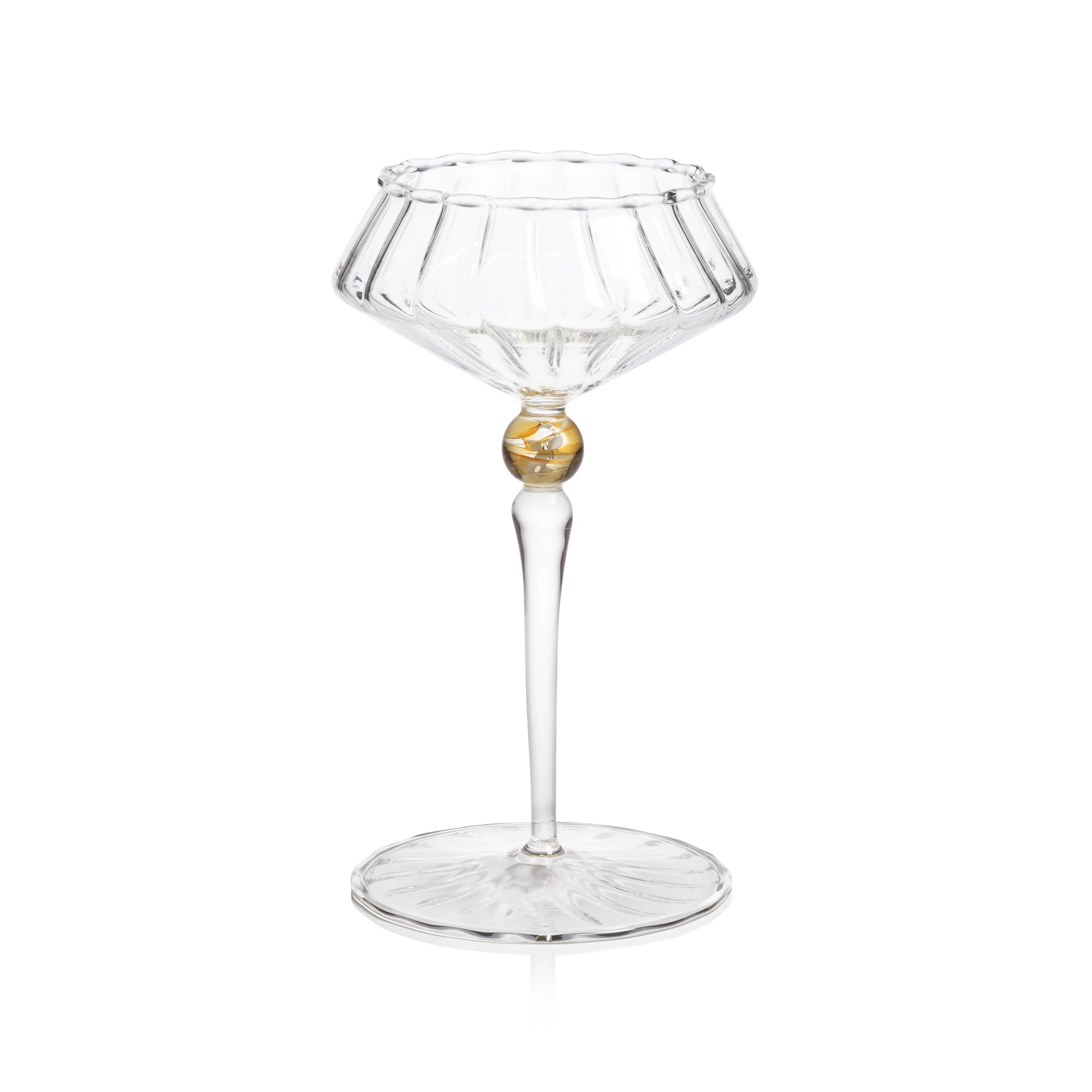 Ondine Fluted Coupe | Clear w/ Amber Accent
