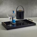 Savoy Blue Leather & Brass Bar Tray