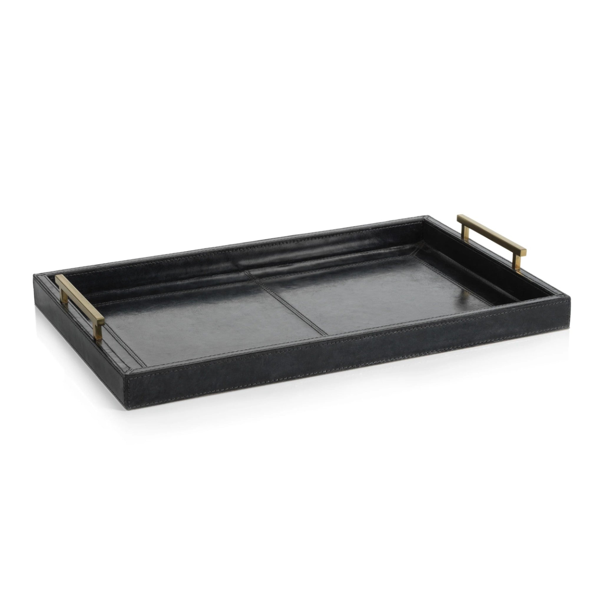 Savoy Blue Leather and Brass Bar Tray