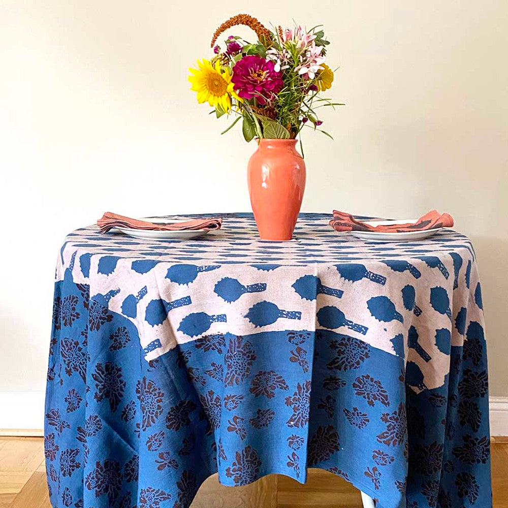 Rani Block Print Tablecloth 56"W x 108"L
