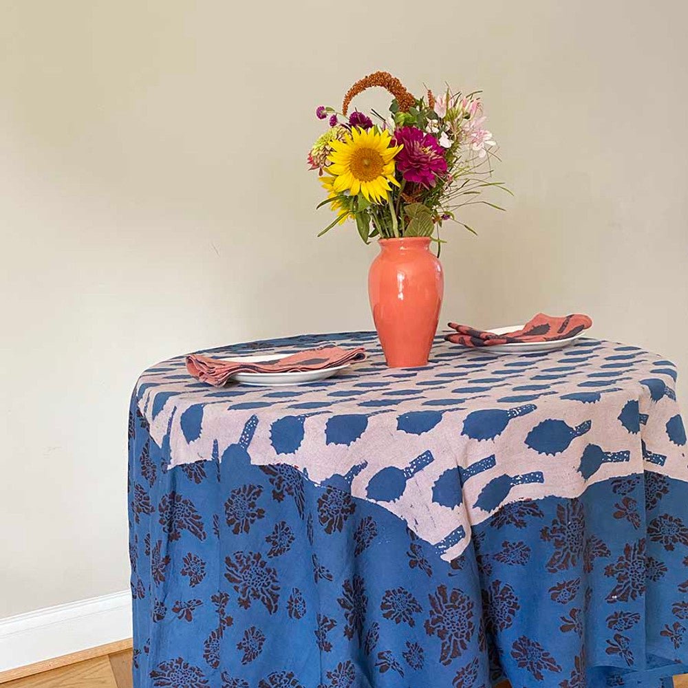 Rani Block Print Tablecloth 56"W x 108"L