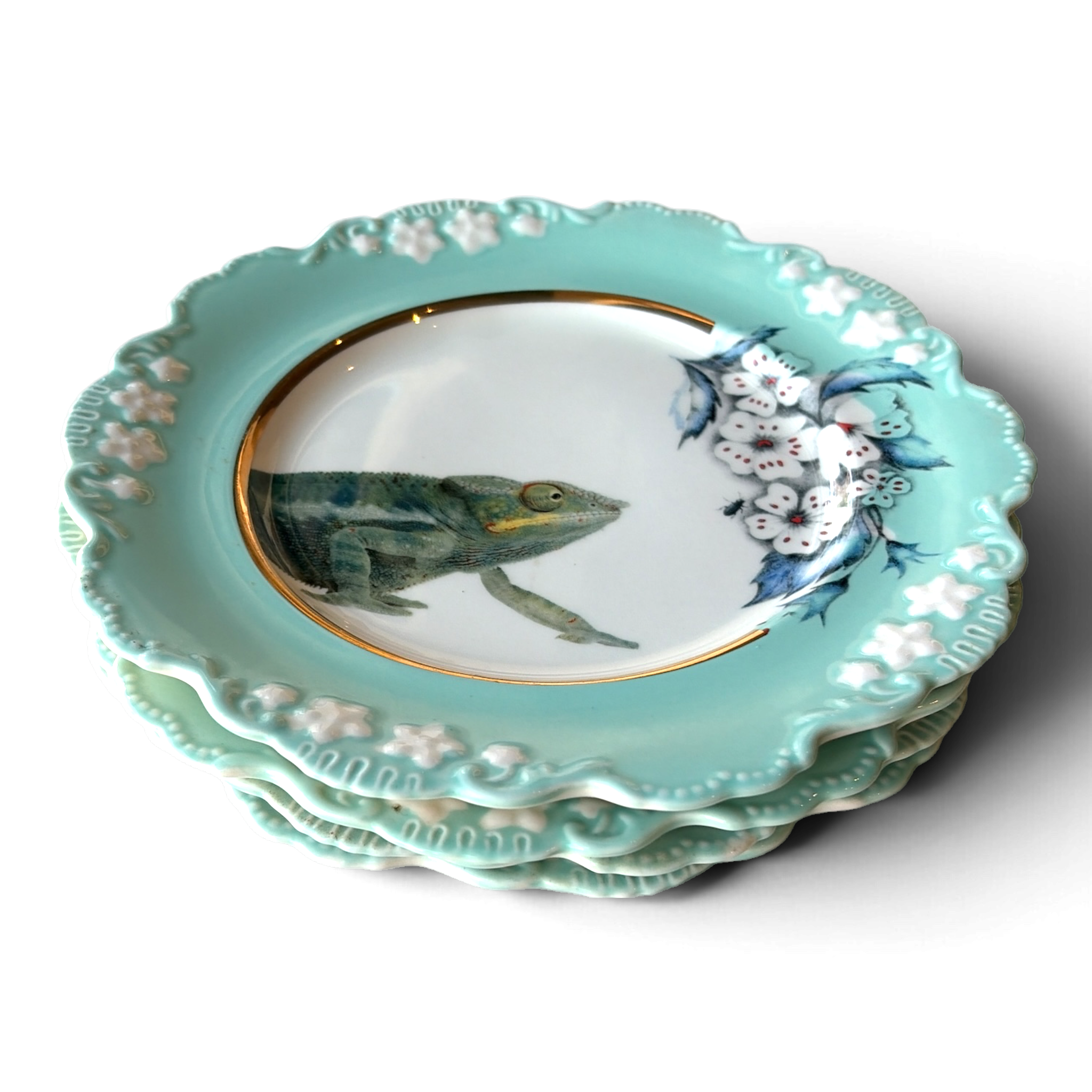 Lou Rota Chameleon & Cherry Blossom Plates | Set of 4
