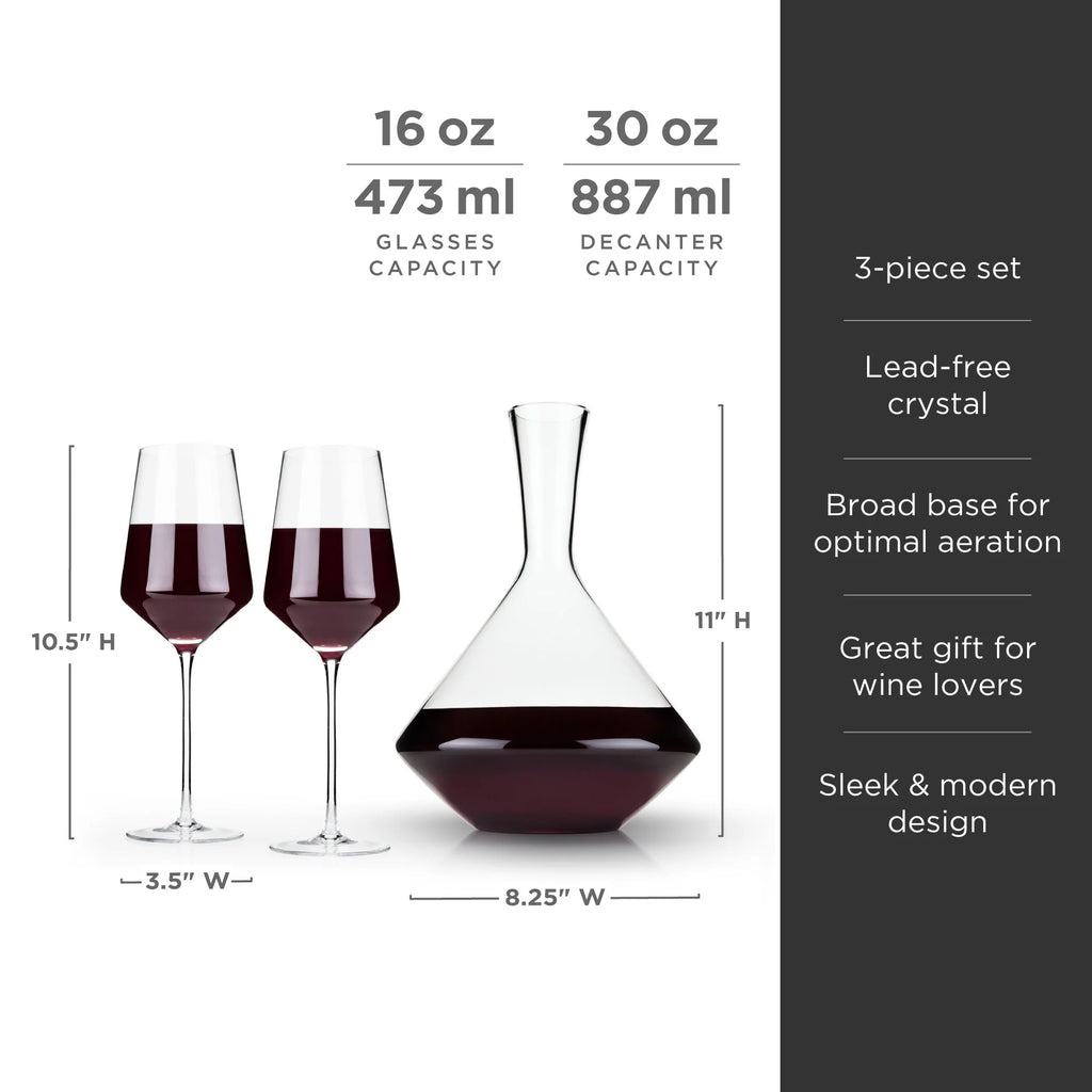 Angled Crystal Wine Decanter + Wine Glass Set