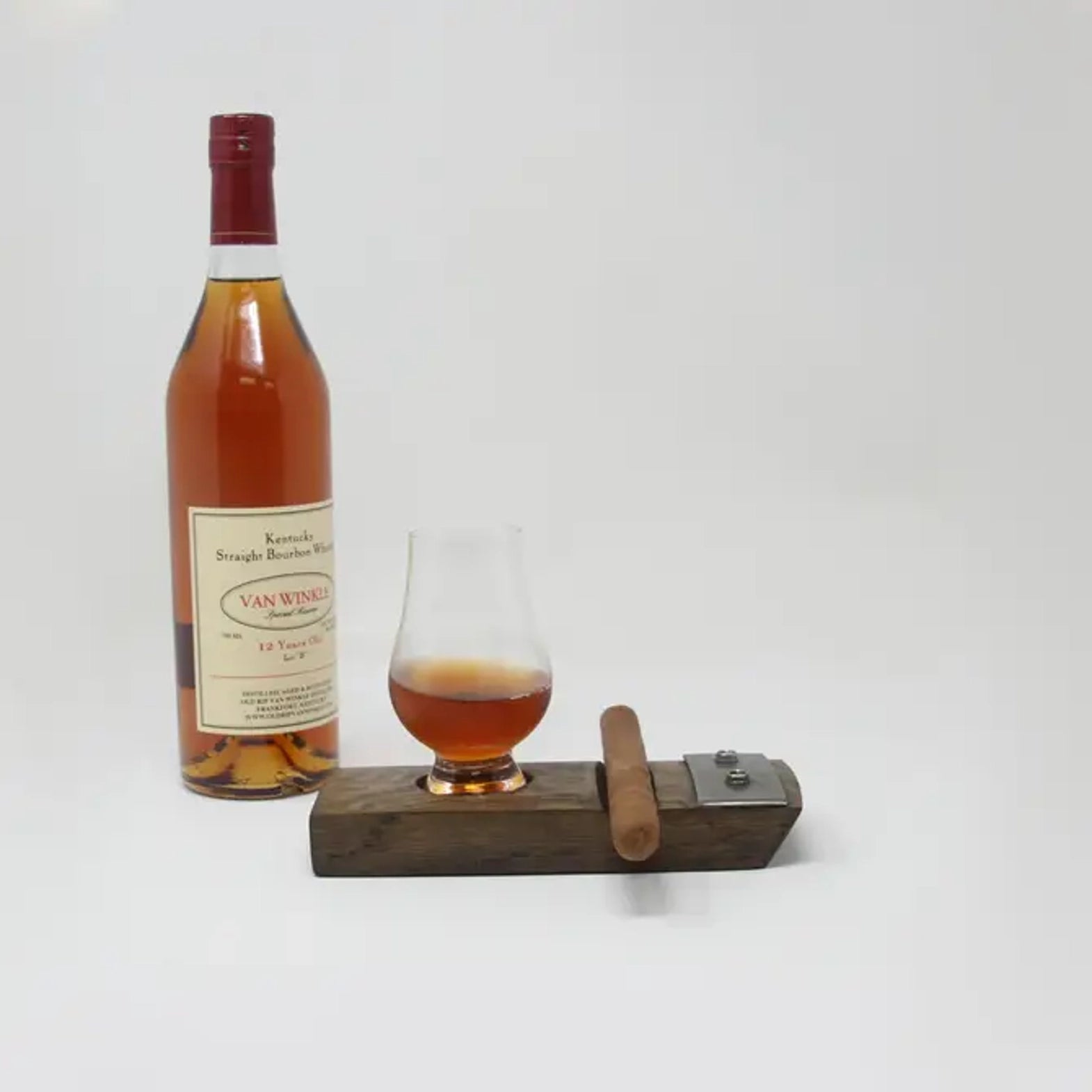 Whiskey Stave Coaster w/ Cigar Holder & Glencairn Glass