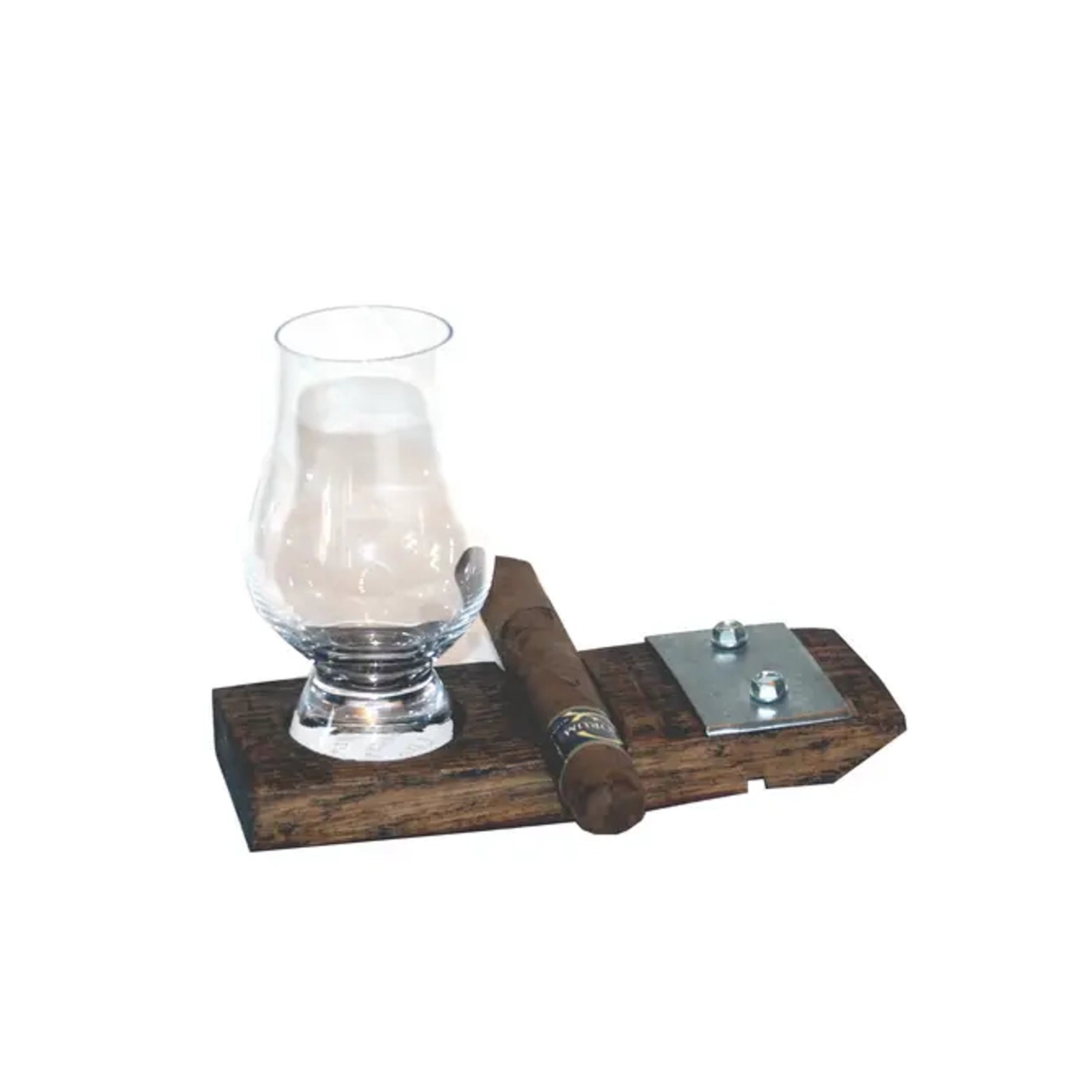 Whiskey Stave Coaster w/ Cigar Holder & Glencairn Glass