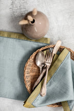 Azure + Olive Linen Napkin