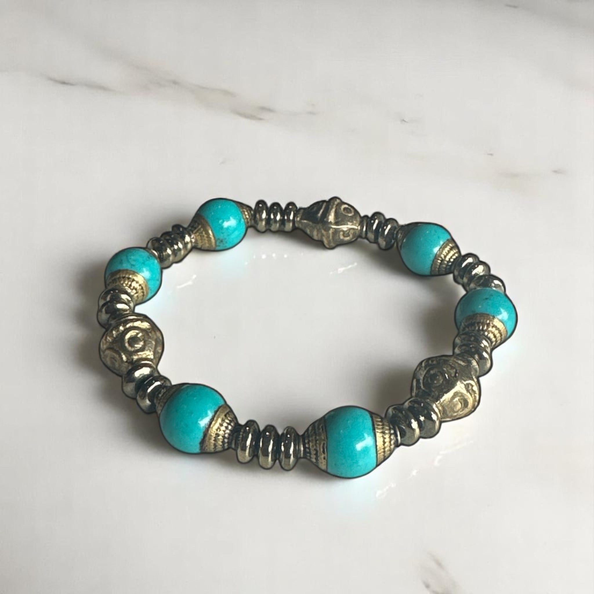 Tibetan Brass & Turquoise Bead Bracelet
