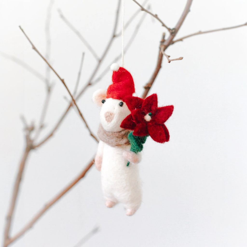 Flower Mouse Felt Ornament | Handcrafted in Nepal