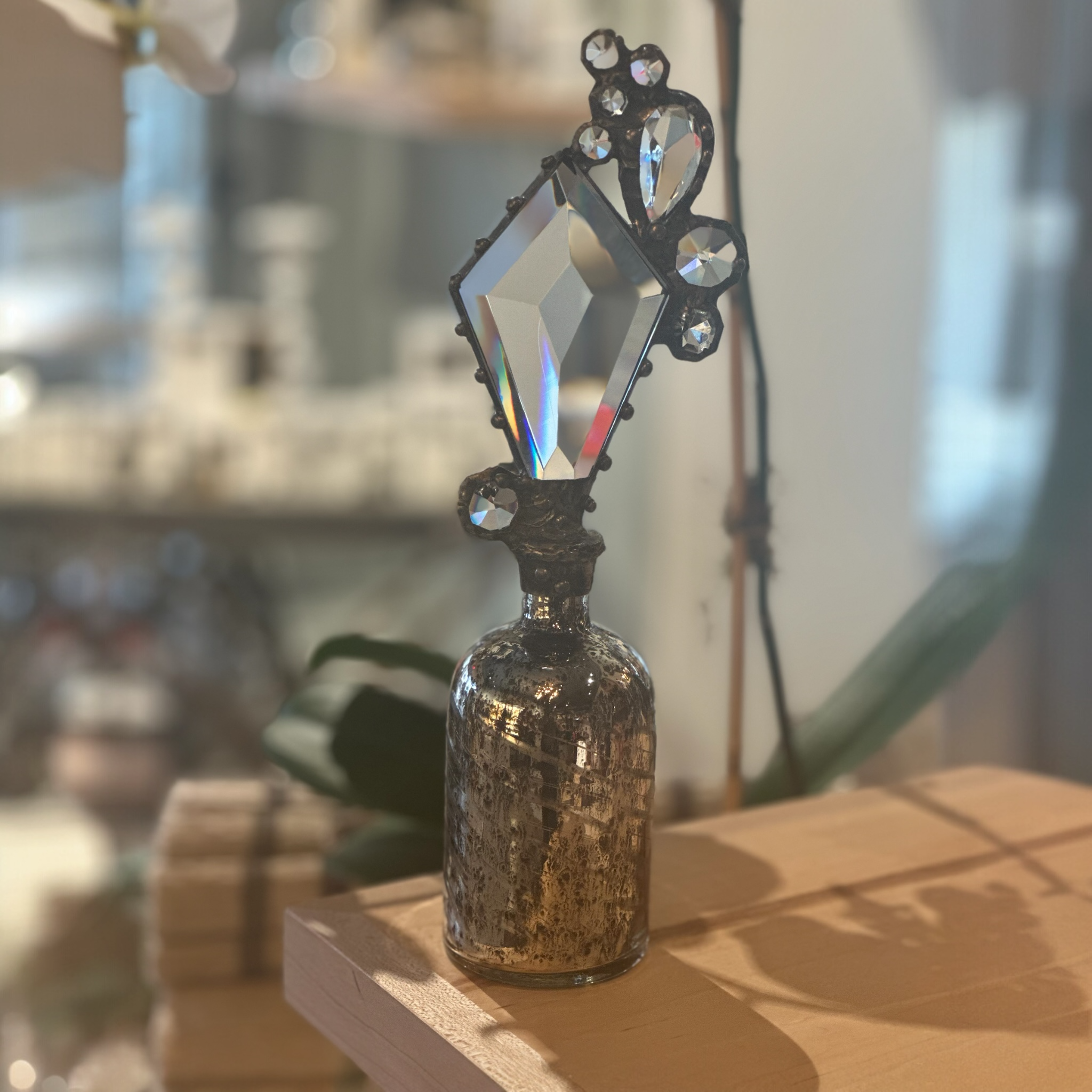 Crystal Embellished Mercury Glass Bottle