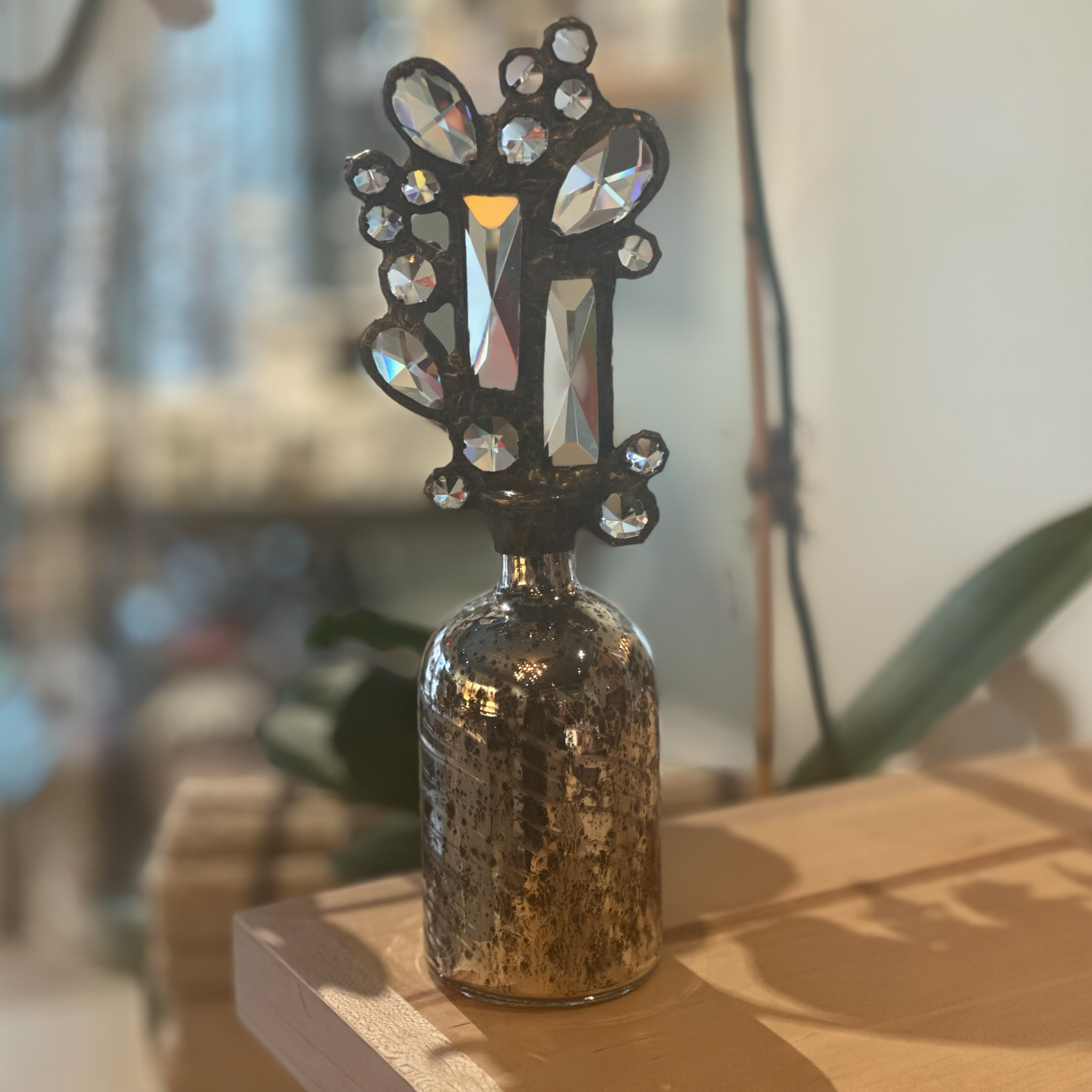 Crystal Embellished Mercury Glass Bottle