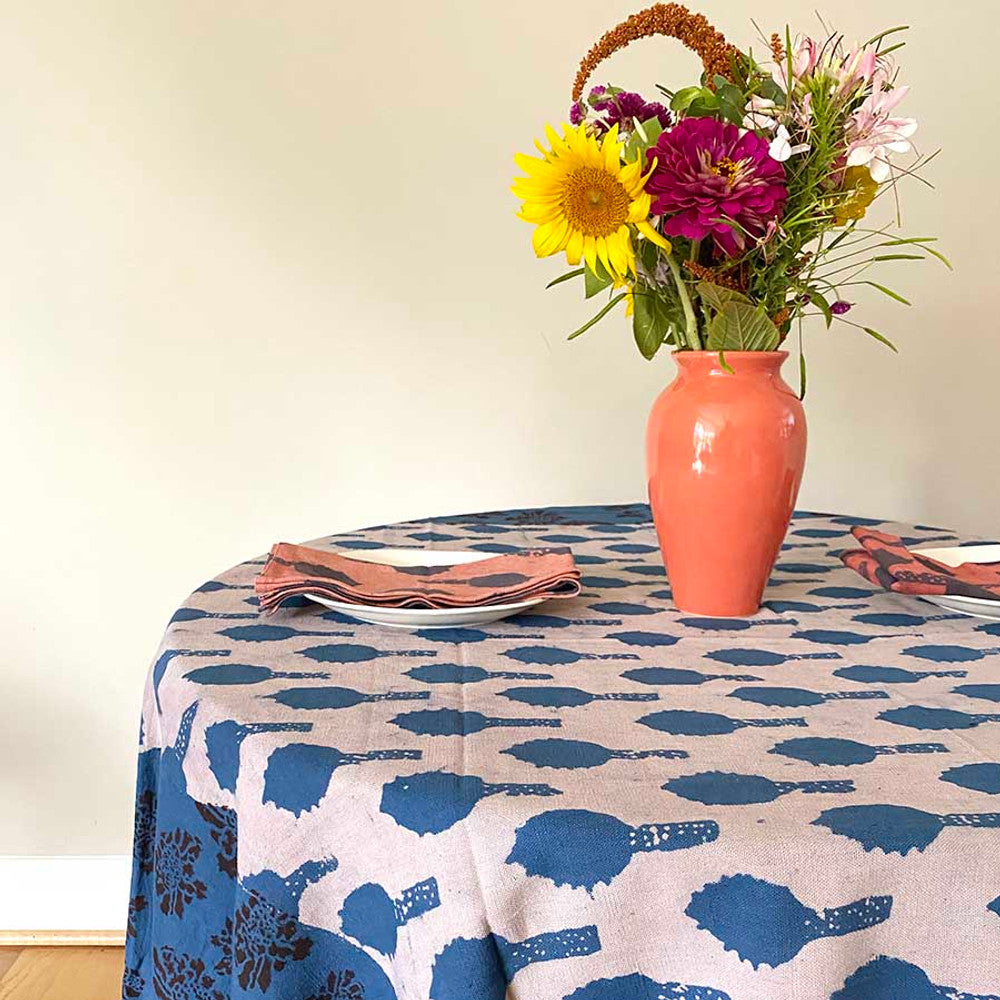 Rani Block Print Tablecloth 56"W x 108"L