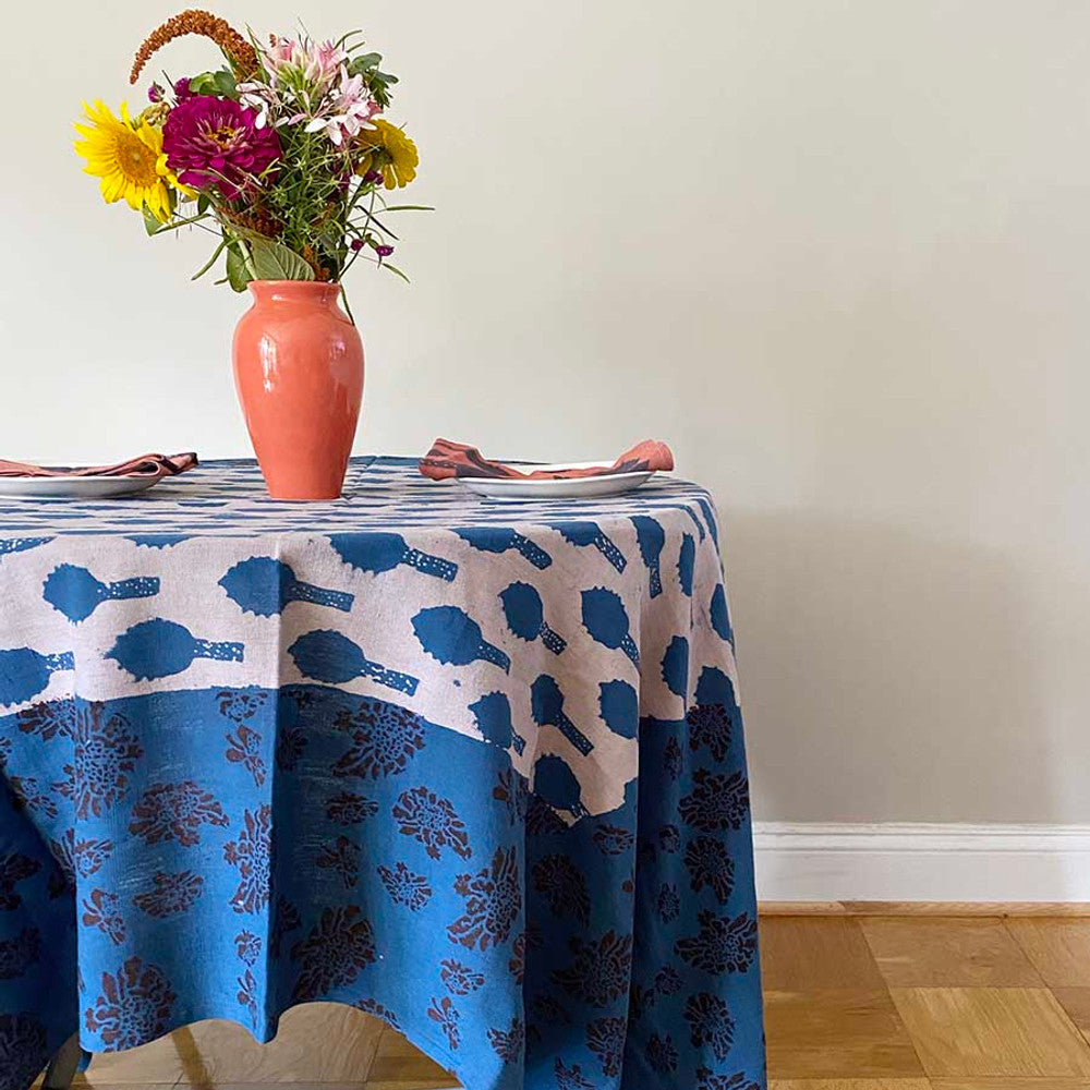 Rani Block Print Tablecloth 56"W x 108"L