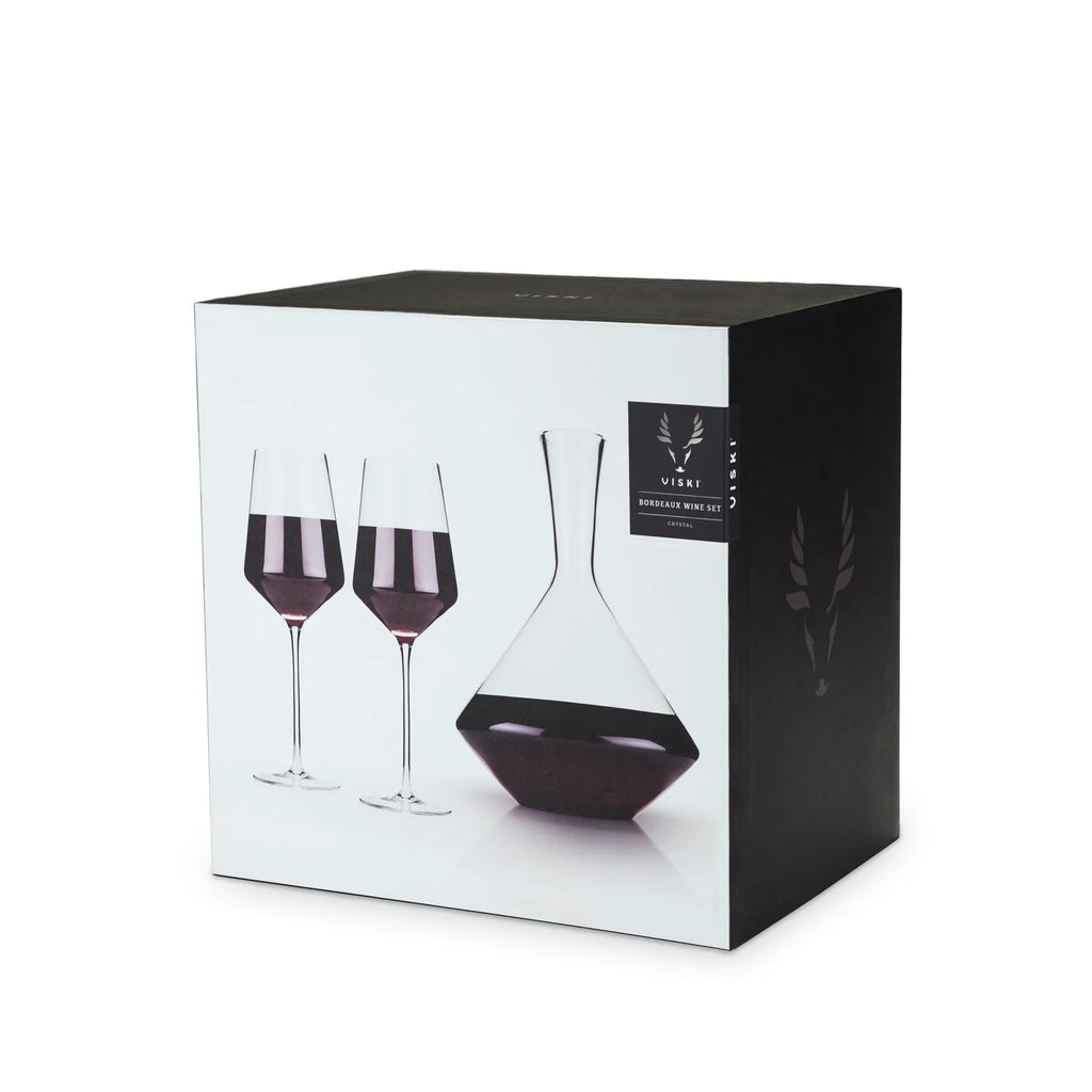 Angled Crystal Wine Decanter + Wine Glass Set