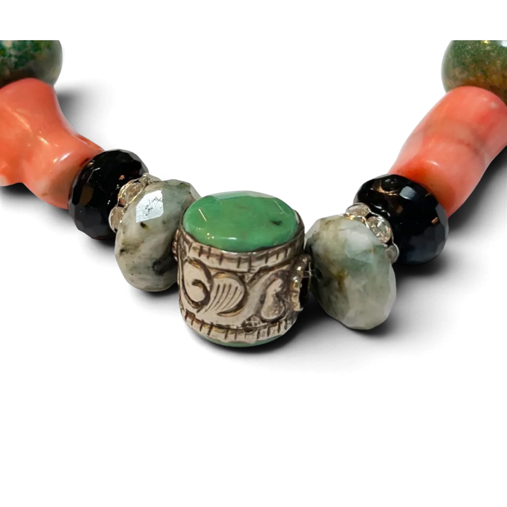 Coral & Jade Beaded Bracelet