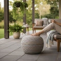 Natural Braided Jute & Cotton Pouf Ottoman | 20x14" | Gray & Natural Two-Tone