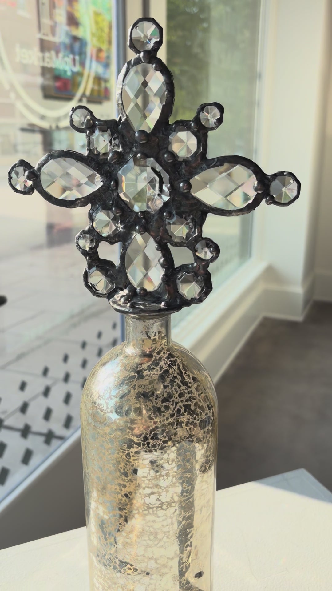 Crystal Embellished Gold Mercury Glass Bottle