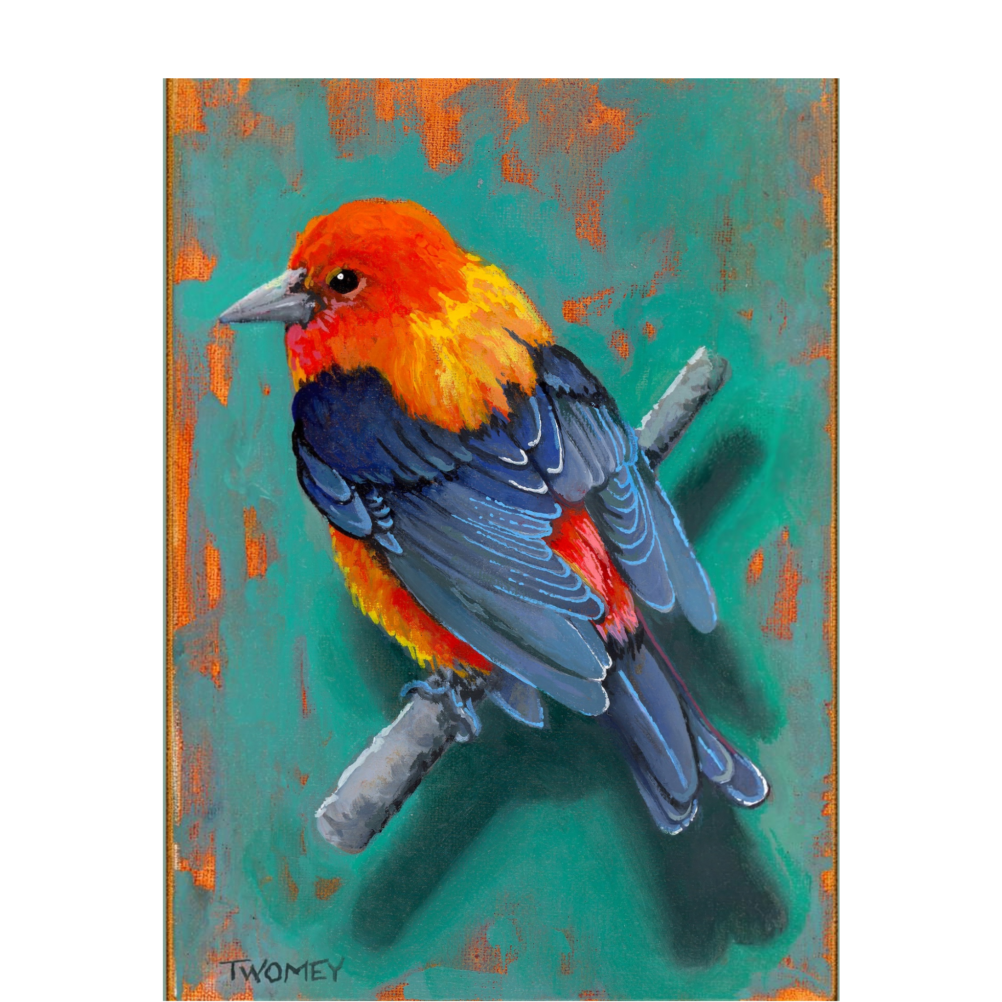 "Scarlet Tanager" Framed Oil Painting