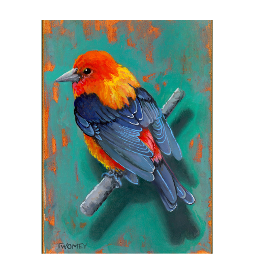 "Scarlet Tanager" Framed Oil Painting