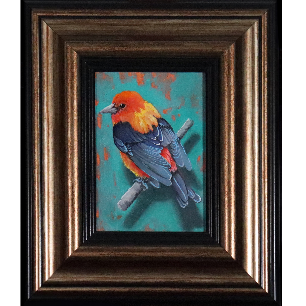 "Scarlet Tanager" Framed Oil Painting