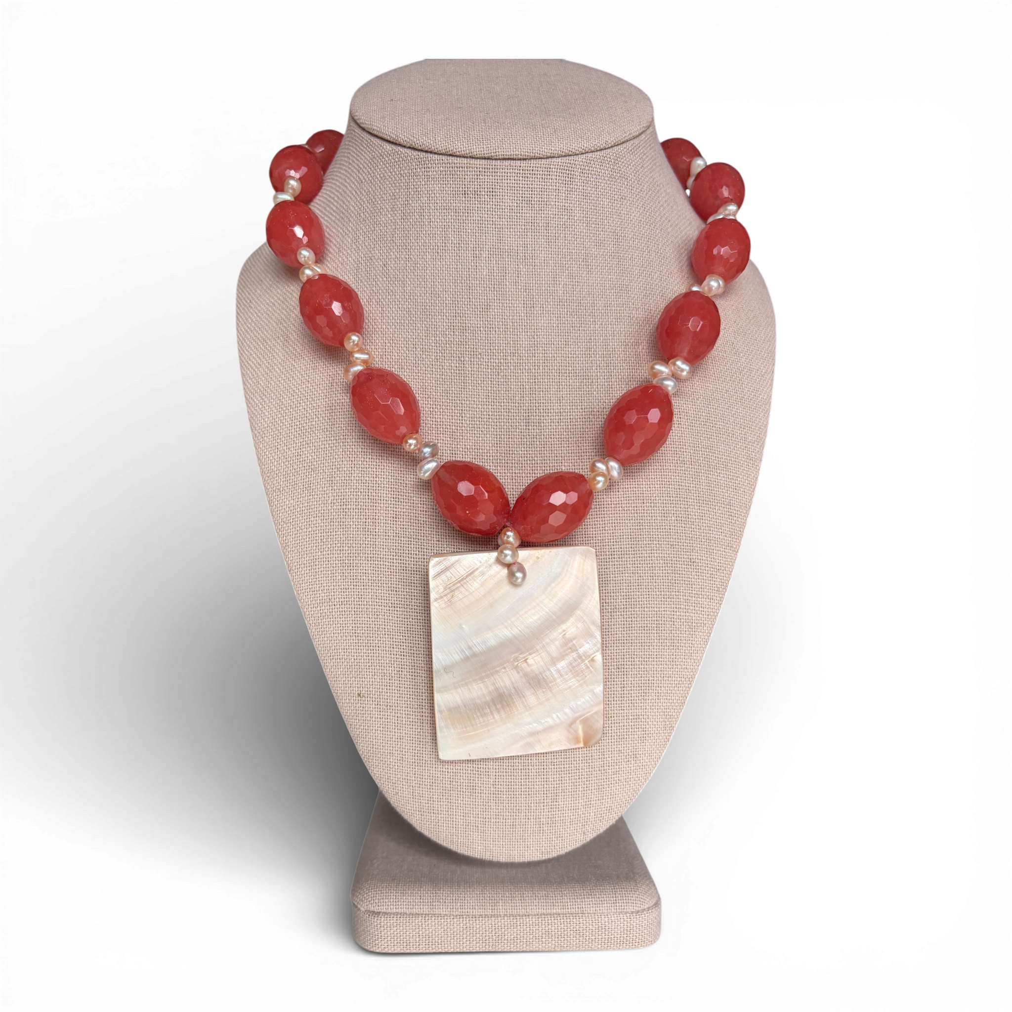 Vintage Mother of Pearl & Carnelian Necklace