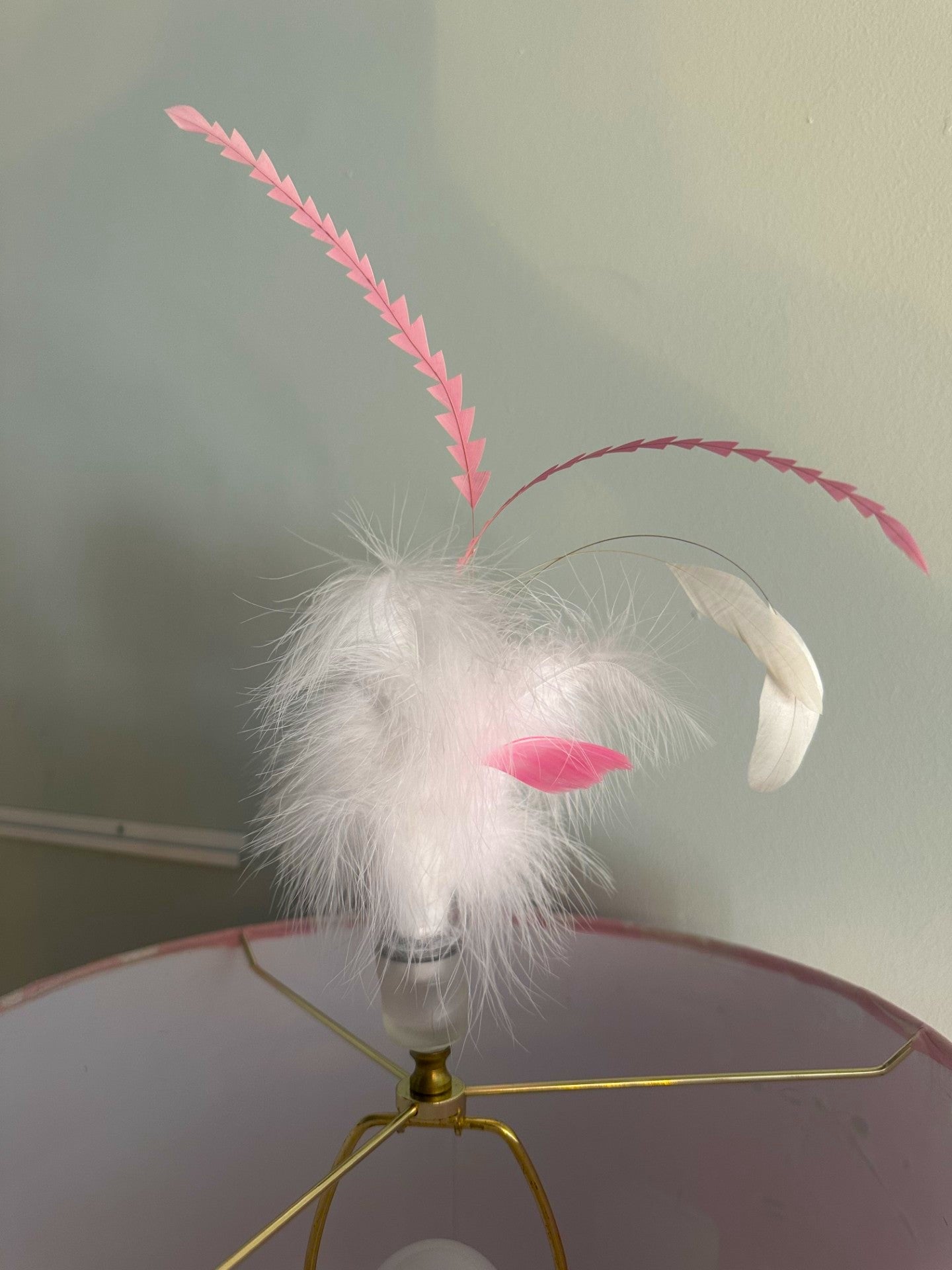 Hand-Painted Lamp Shade w/ Marabou & Crystal Trim 15"