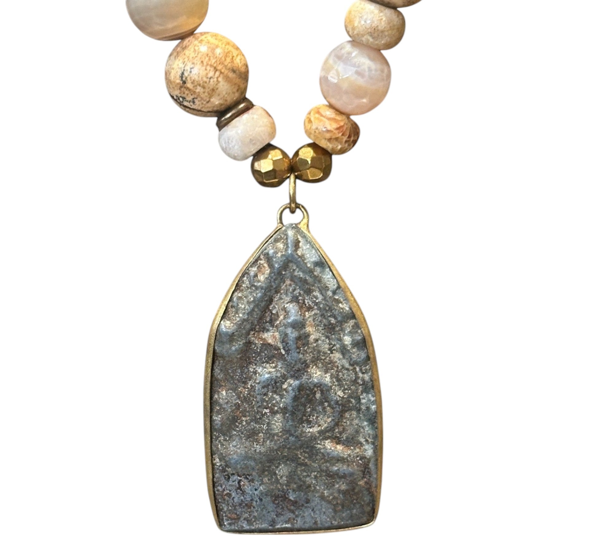 Antique Buddha w/ Jasper, Agate & Petrified Tourmaline
