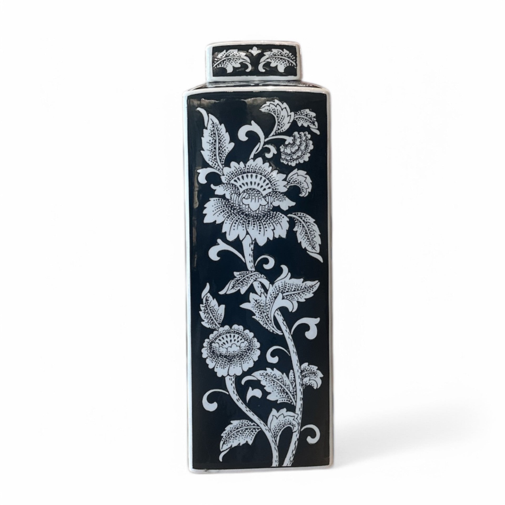 Midnight Bloom Porcelain Covered Jar