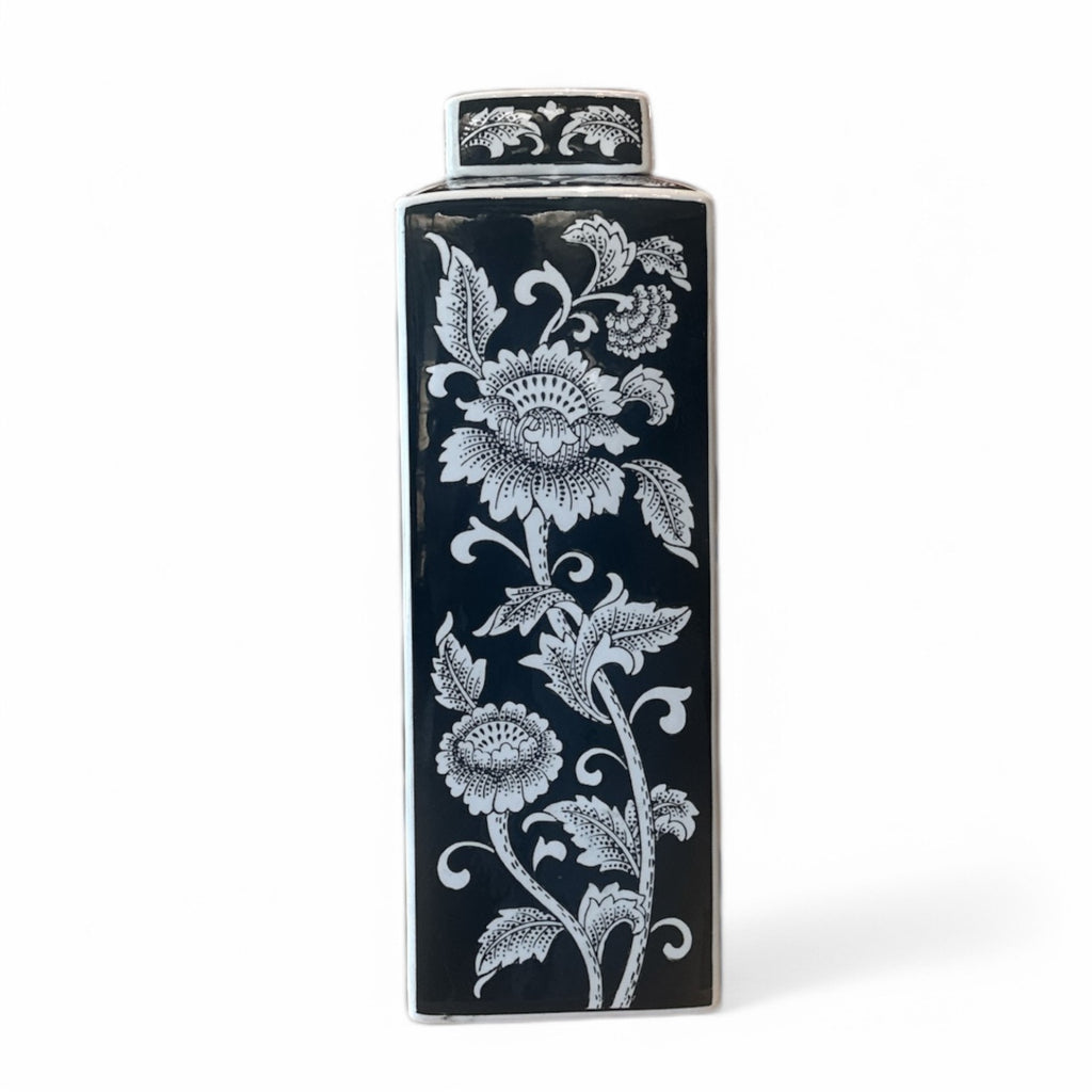 Midnight Bloom Porcelain Covered Jar