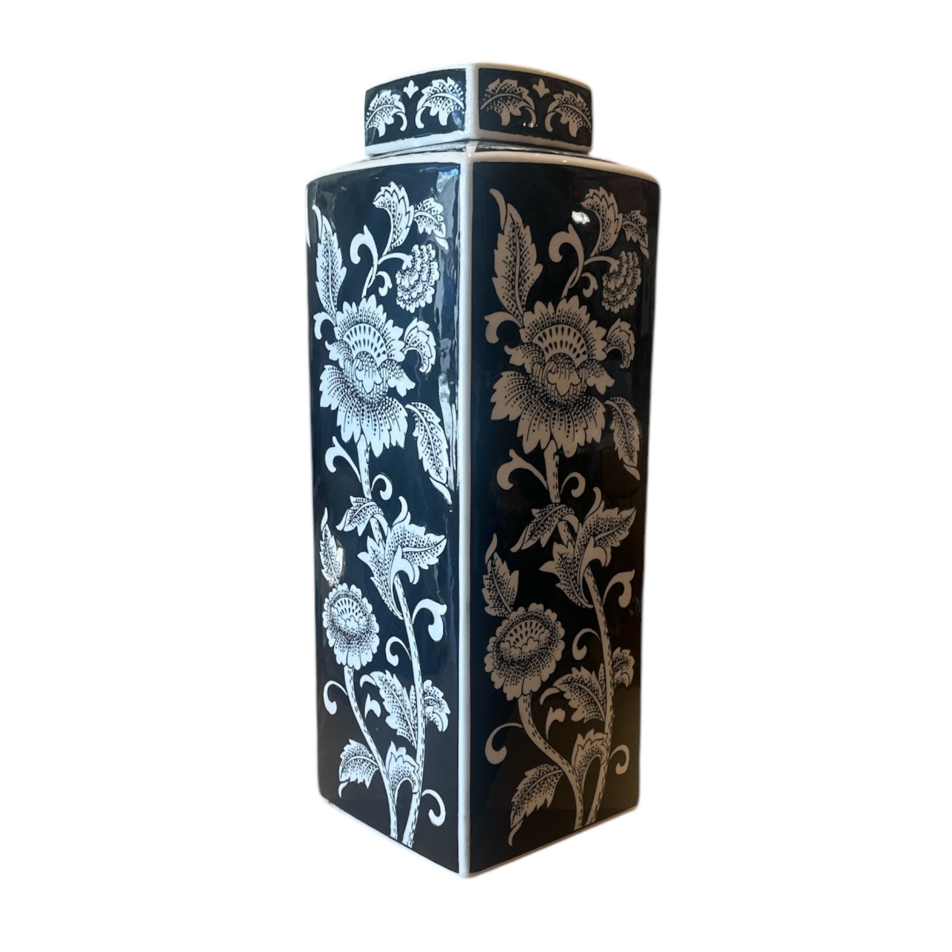 Midnight Bloom Porcelain Covered Jar