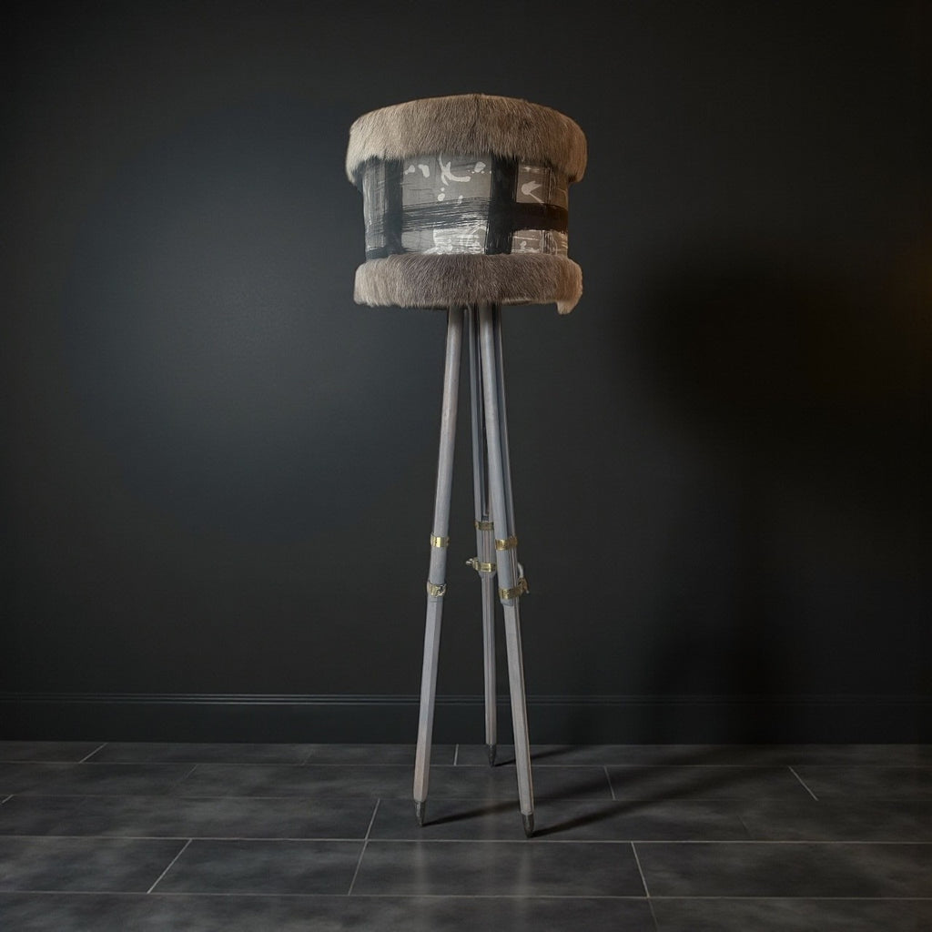 Hand Painted Lamp Shade w/ Reindeer Fur Trim 18"