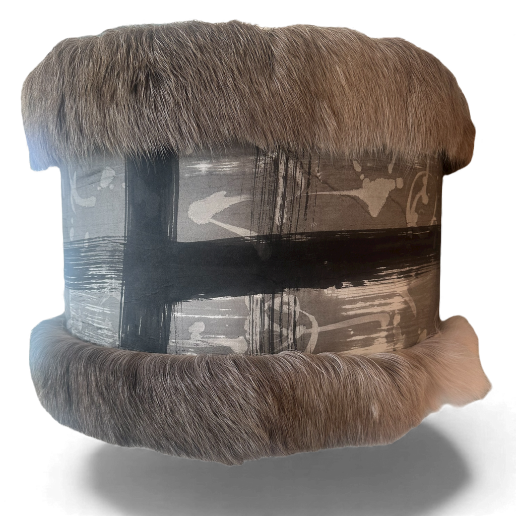 Hand Painted Lamp Shade w/ Reindeer Fur Trim 18"